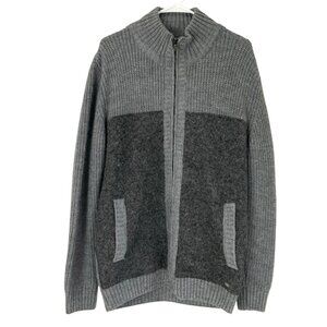 Engbers Gray Cable Knit Long Sleeve Full-Zip Mock Neck Wool Sweater Size M